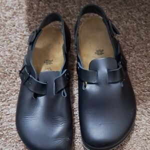 Black Leather Slingback Clogs